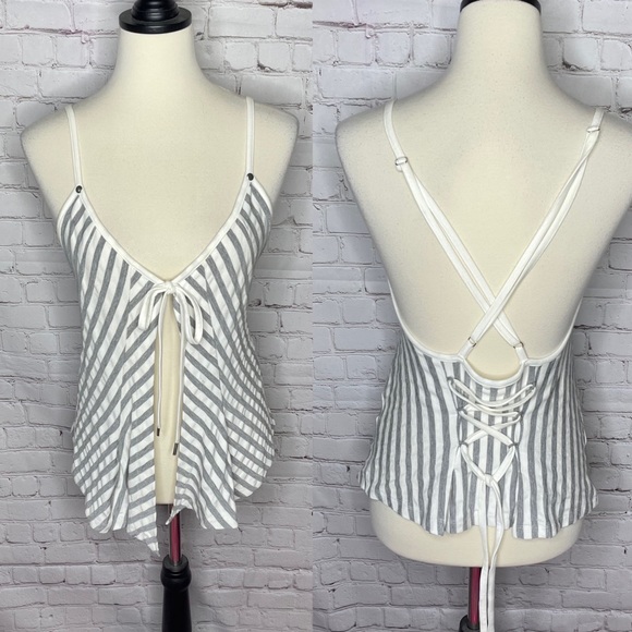 Linea Domani Lace Up Corset Style Open Front Strappy Tank Top Medium Cottagecore - Picture 2 of 6